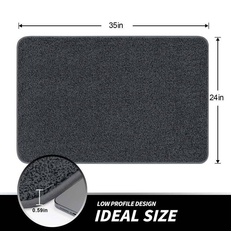 LINLA Indoor Doormat, Super Absorbs Mud Low Profile Door Mat 35" x 24", Washable Non-Slip Rubber Entrance Mat for Doorways Inside Dirt Trapper Mats Shoes Scraper, Dark Gray - Image 4